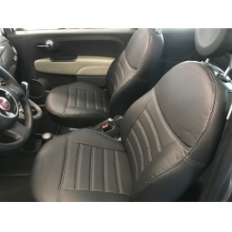 Pasvorm stoelhoezen set Fiat 500 - 2007 t/m heden (versie met isofix zichtbaar in achterbank) - Skai kunstleer zwart